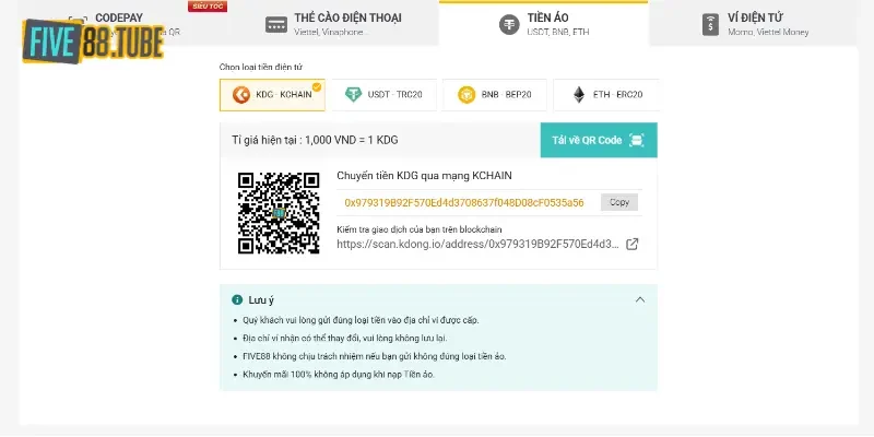 Nạp Tiền Five88 2 Đa dạng hình thức nạp tiền thuận tiện cho người chơi