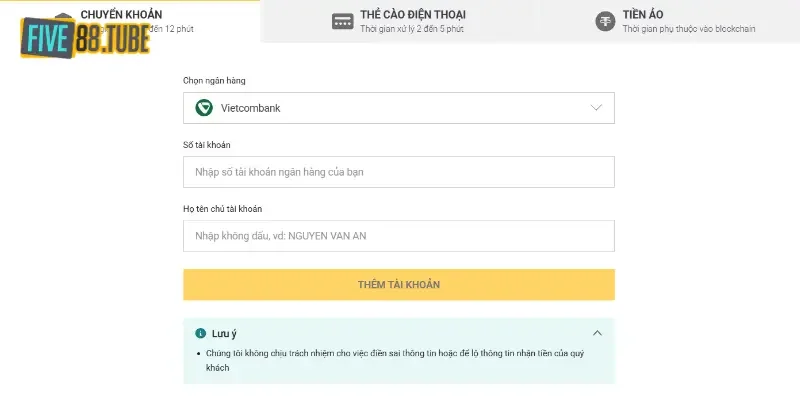 Rút Tiền Five88 1 Thao tác rút tiền Five88 cực dễ hiểu cho newbie