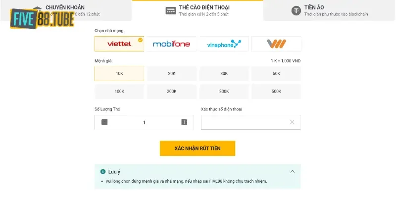 Rút Tiền Five88 2 Những chú ý quan trọng, tránh sự cố đáng tiếc